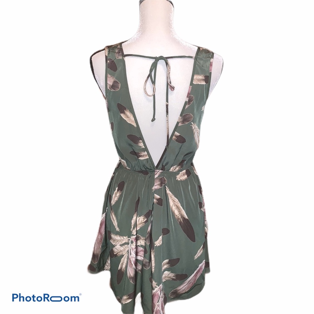 Fit and Flare Olive Green Feather Dress - Picture 3 of 5